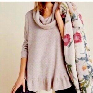 Anthropologie Maeve Addie Ruffled Hacci Pullover dusty rose/taupe color size xs